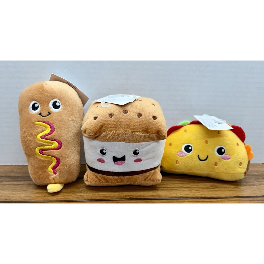 Lot of 3 Joyhound Comfy Cozy Plush Squeaker Dog Toys S/M Taco Corndog Smore NWT!